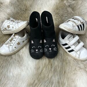Girls Shoe Bundle – Adidas Sneakers, GAP Star Sneakers & Black Cat Boots